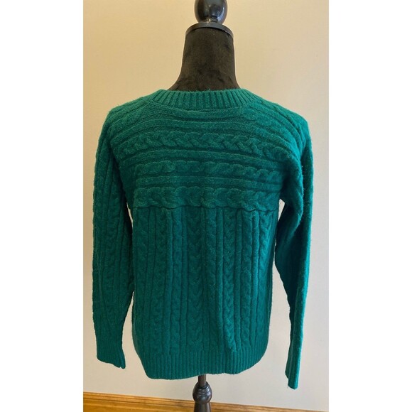 St John’s Bay Sweater Cable Fuzzy Knit  Size Large Dark Green Rounded Neck - Picture 4 of 8
